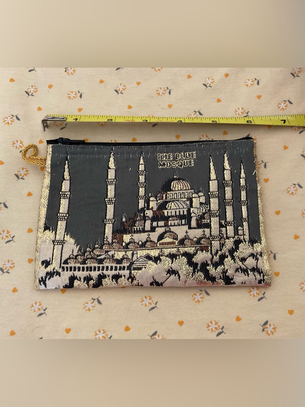 The Blue Mosque Embroidered Zip Pouch - Black & Gold Accent